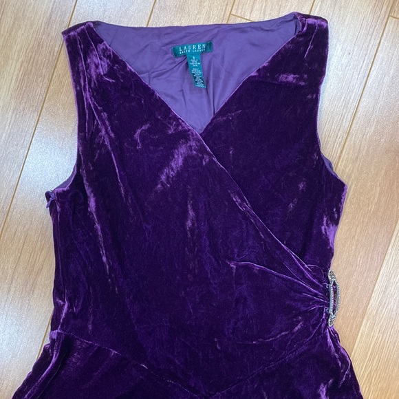 **NWOT ** Ralph Lauren Deep Purple Silk Velvet Wrap Look Brooch Buckle Dress 8 - Picture 4 of 15